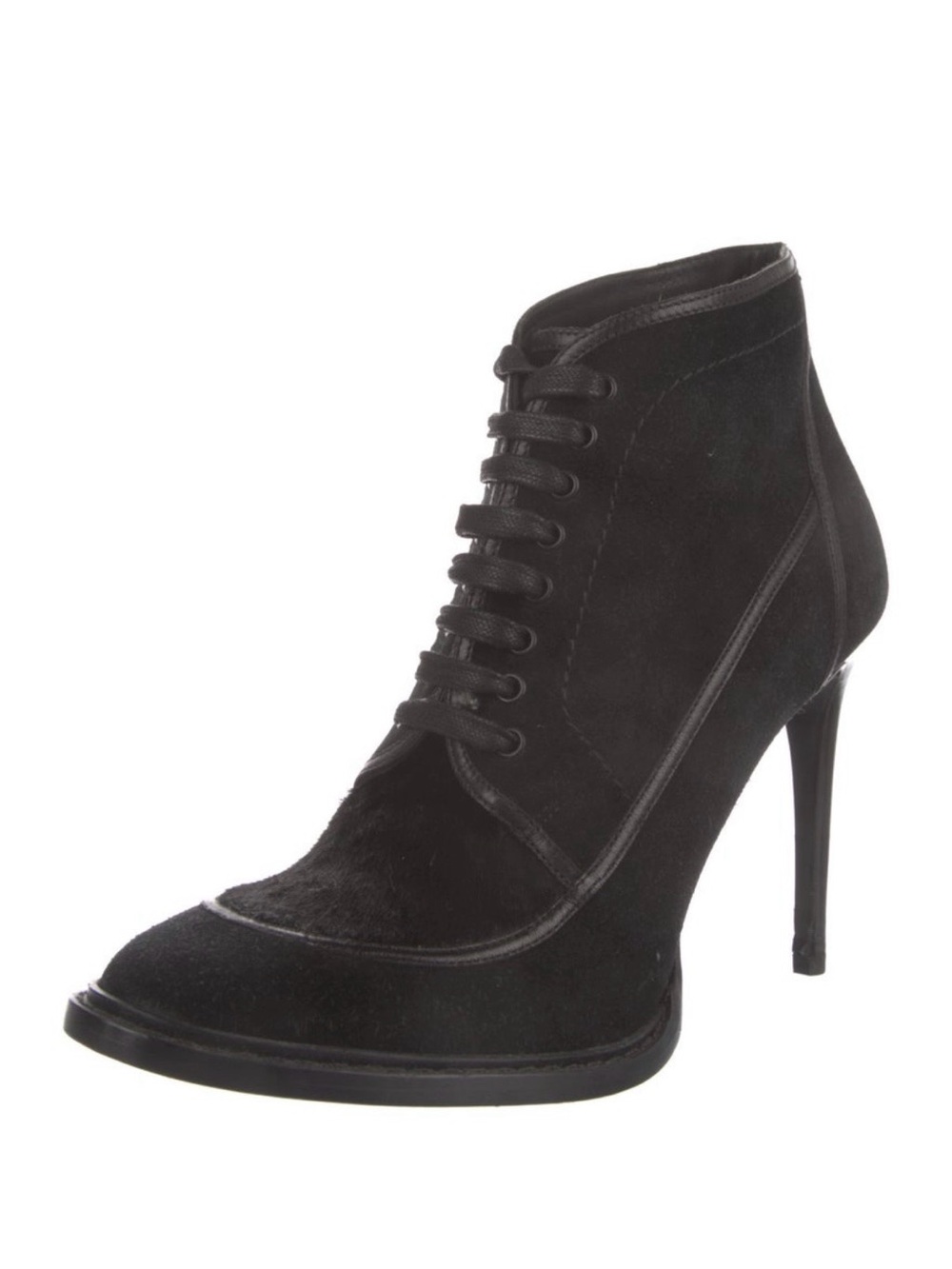 Burberry Black Suede/pony-hair Lace-Up High Heel Ankle Boot - Picture 2 of 8